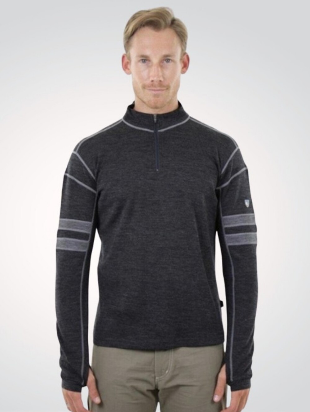 Kuhl Team Sweater Mens Size Large Merino Wool Gray 1/4 Zip Warm Hiking Outdoors